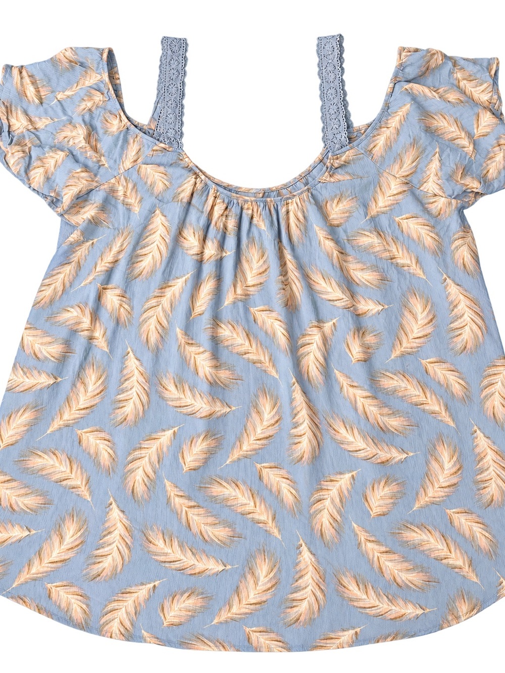 torrid Blue Dress with Tan Feather Print and Lace Straps